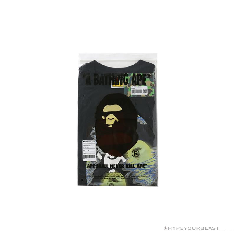 BAPE Green Ape Head Blue Storm Tee Shirt 'BLACK'