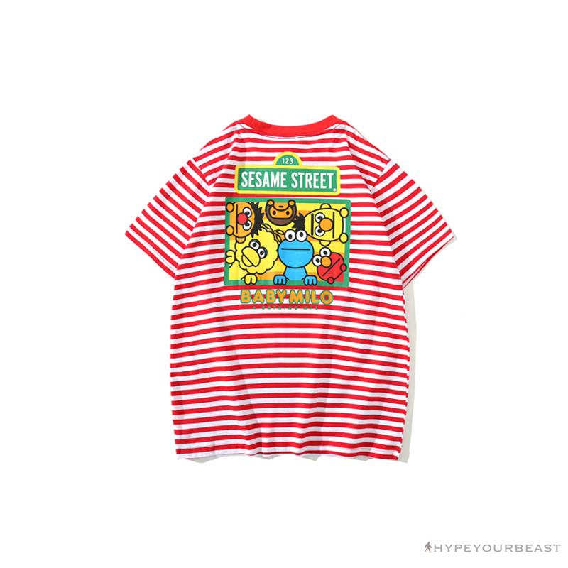BAPE Baby Milo Sesame Street Striped Tee Shirt 'RED'