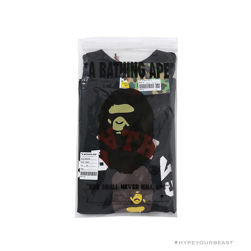 BAPE Messy Letters Upside Down Little Ape Head Tee Shirt 'BLACK'
