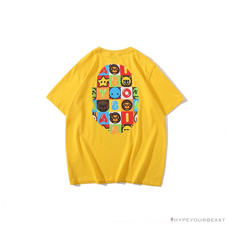 BAPE Baby Milo Color Square Ape Head Tee Shirt 'YELLOW'