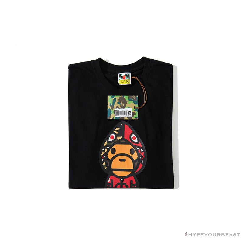 BAPE Baby Milo Red Shark Hat Little Monkey Tee Shirt 'BLACK'