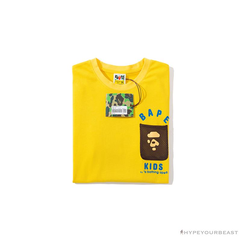 BAPE KIDS Small Net Pocket Ape Man Head Tee Shirt 'YELLOW'