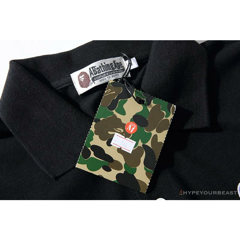 BAPE Solid Color Versatile Embroidered Ape Head Small Badge Polo Shirt 'BLACK'