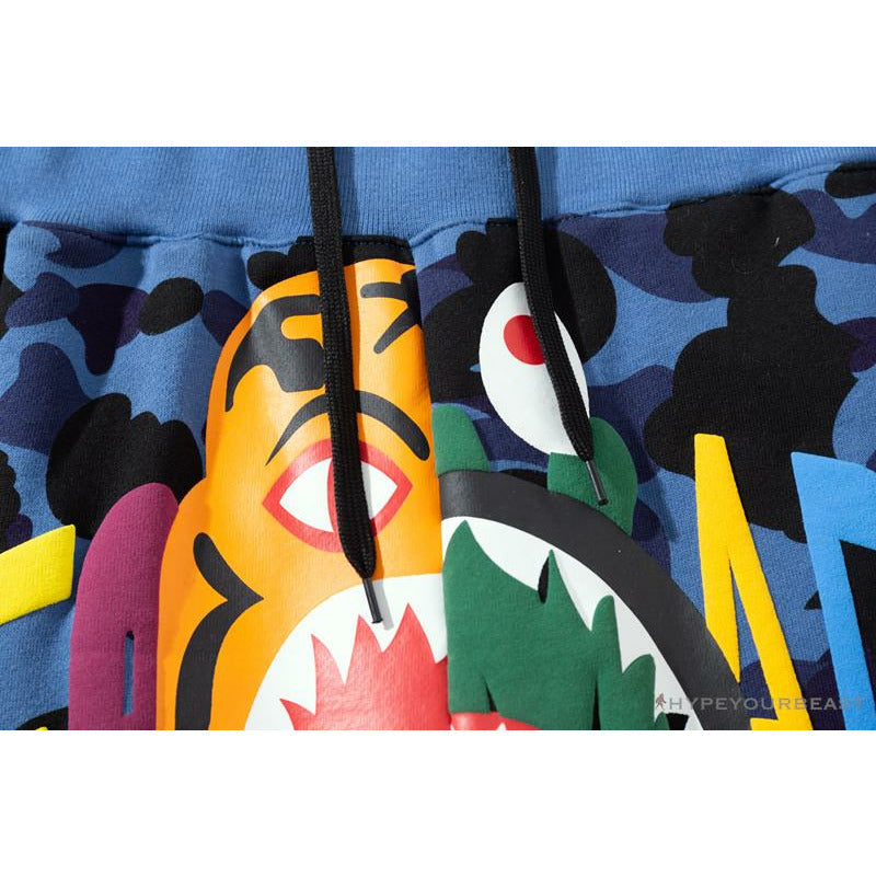 BAPE x READYMADE Tiger Head Foam Camouflage Shorts 'BLUE'