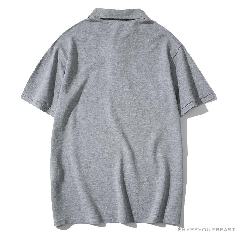 BAPE Solid Color Versatile Embroidered Ape Head Small Badge Polo Shirt 'GREY'