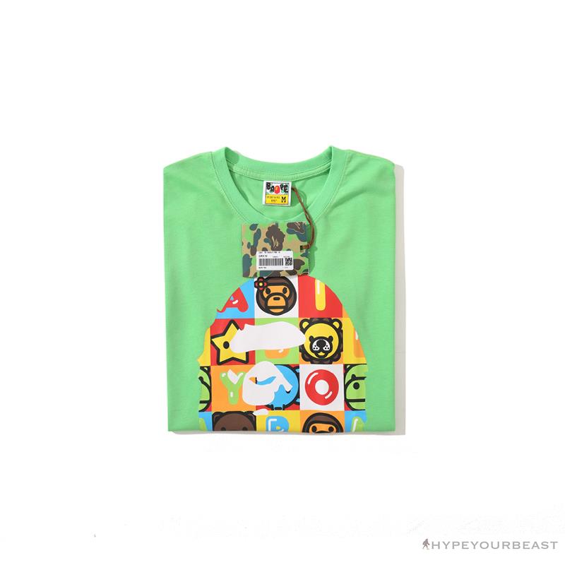 BAPE Baby Milo Color Square Ape Head Tee Shirt 'GREEN'
