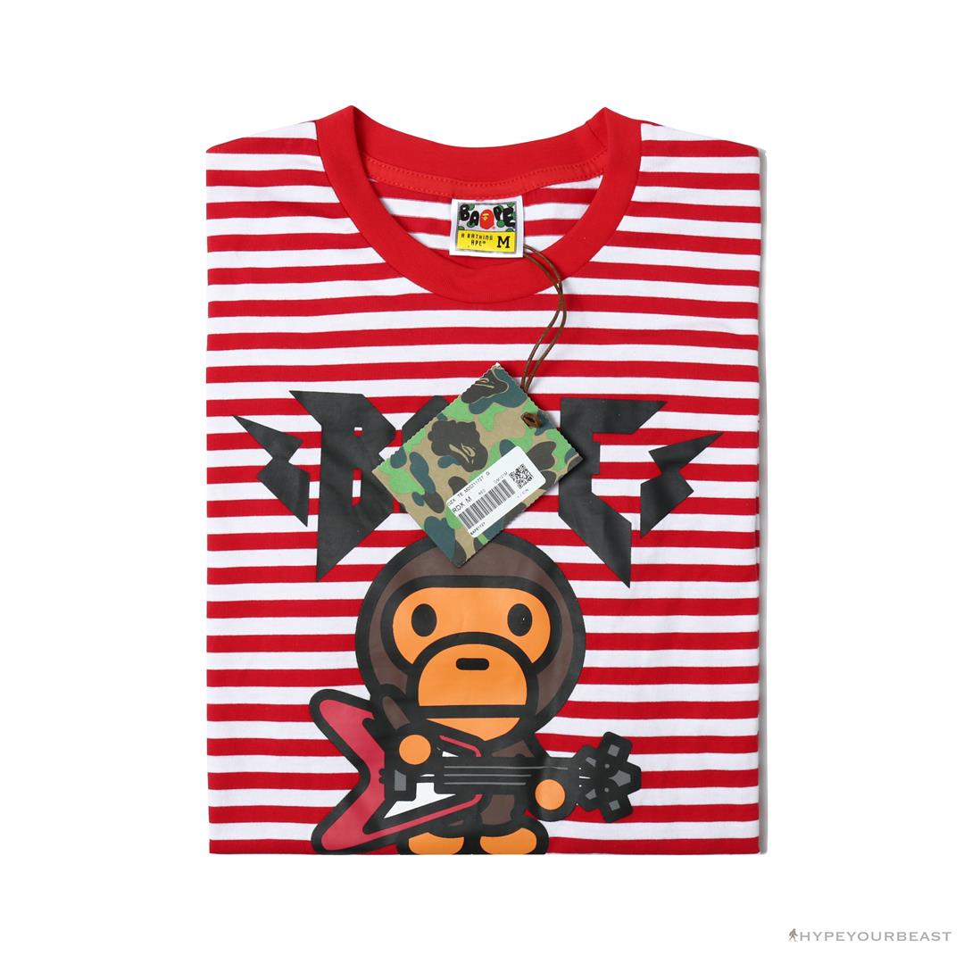 BAPE Baby Milo Rock Bass Player Striped Tee Shirt 'RED'
