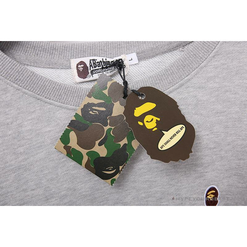 BAPE Classic Ape Head Embroidered Long Sleeve Shirt 'GREY'