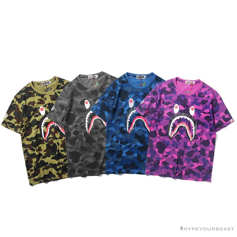 BAPE Camouflage Shark Head Classic Cotton Short Sleeve Tee Shirt 'BLACK'