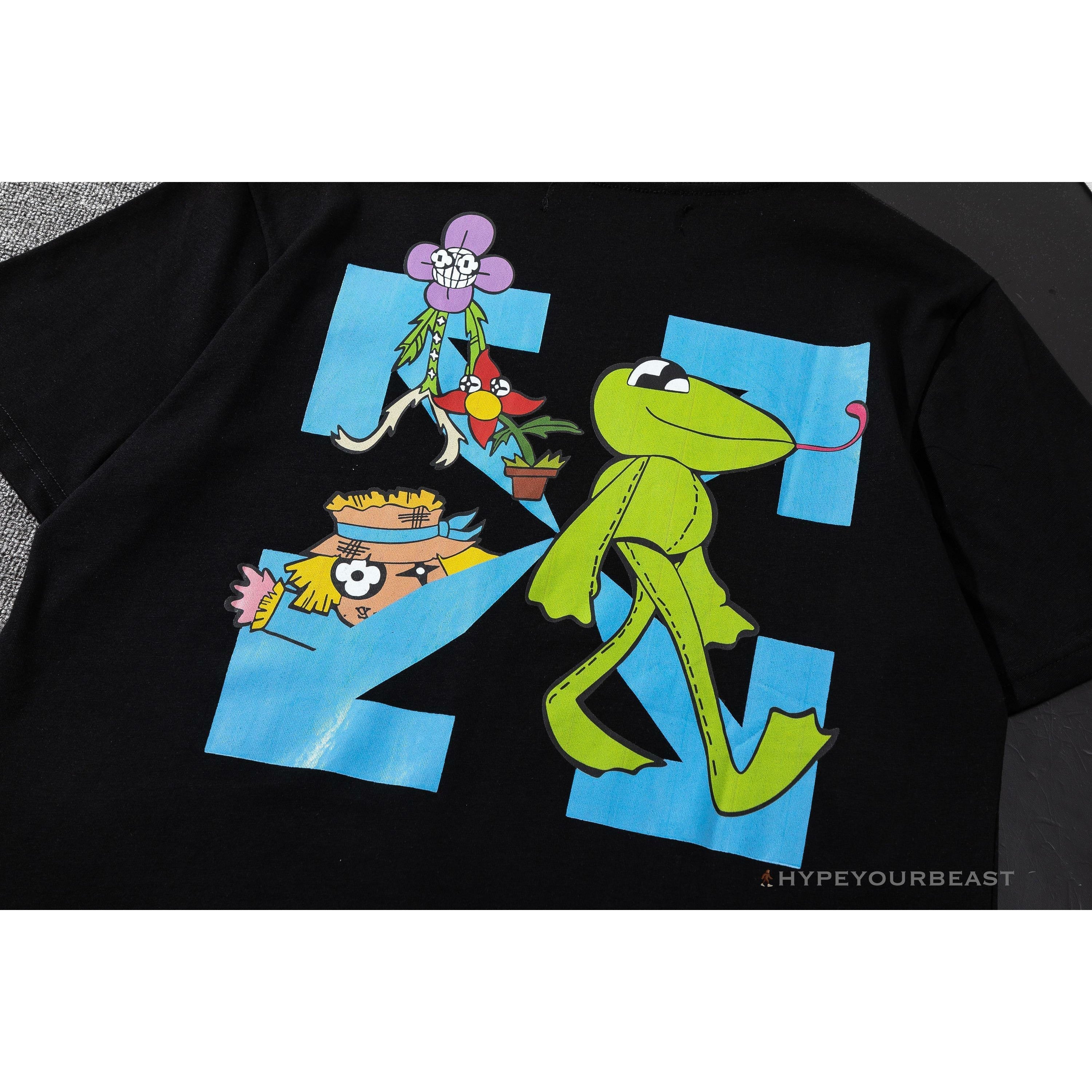 OFF-WHITE Floral and Frog Pattern Tee Shirt 'BLACK'