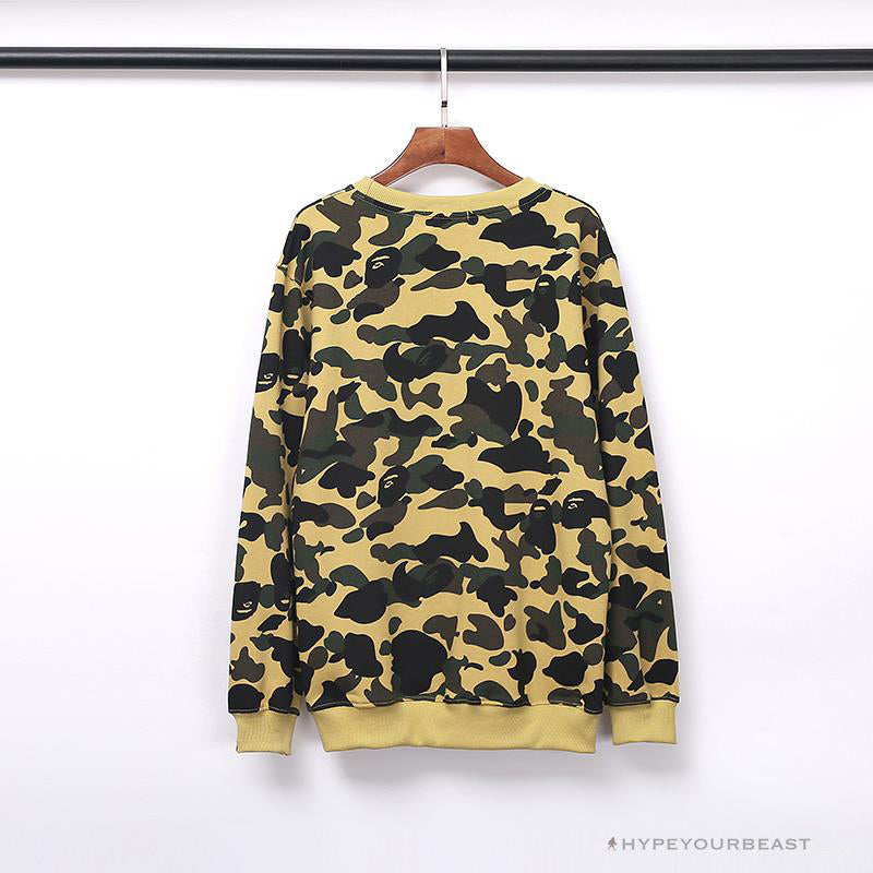 BAPE Classic Ape Head Embroidered Camouflage Long Sleeve Shirt 'YELLOW'