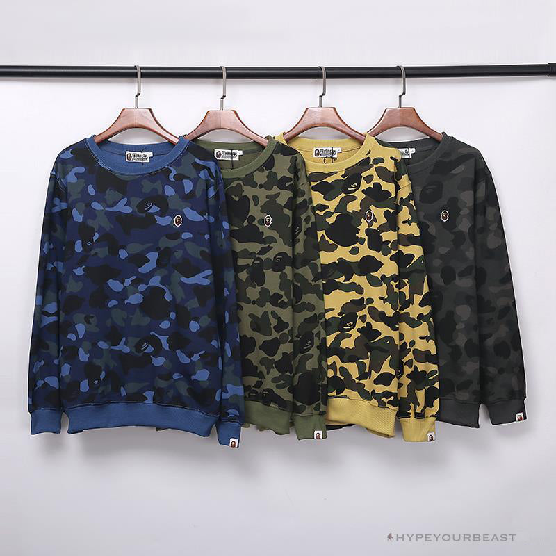 BAPE Classic Ape Head Embroidered Camouflage Long Sleeve Shirt 'YELLOW'