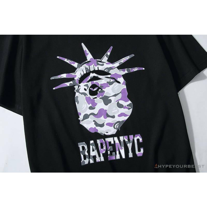 BAPE NYC New York Limited Purple Camouflage Ape Head Tee Shirt 'BLACK'