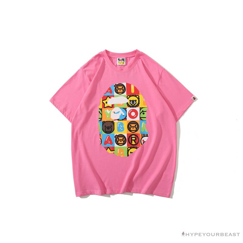 BAPE Baby Milo Color Square Ape Head Tee Shirt 'PINK'