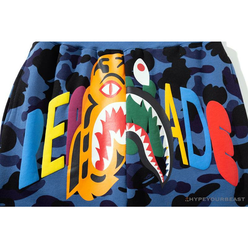 BAPE x READYMADE Tiger Head Foam Camouflage Shorts 'BLUE'