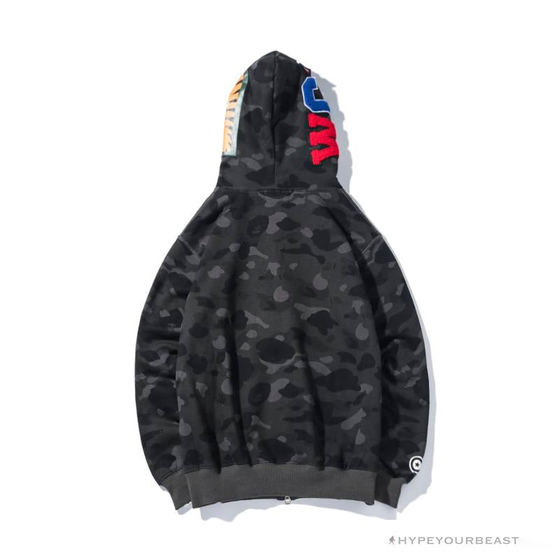 BAPE Shark Head Classic Embroidered Camouflage Zip-Up Hoodie 'GREY'