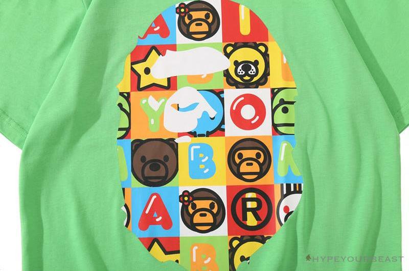 BAPE Baby Milo Color Square Ape Head Tee Shirt 'GREEN'