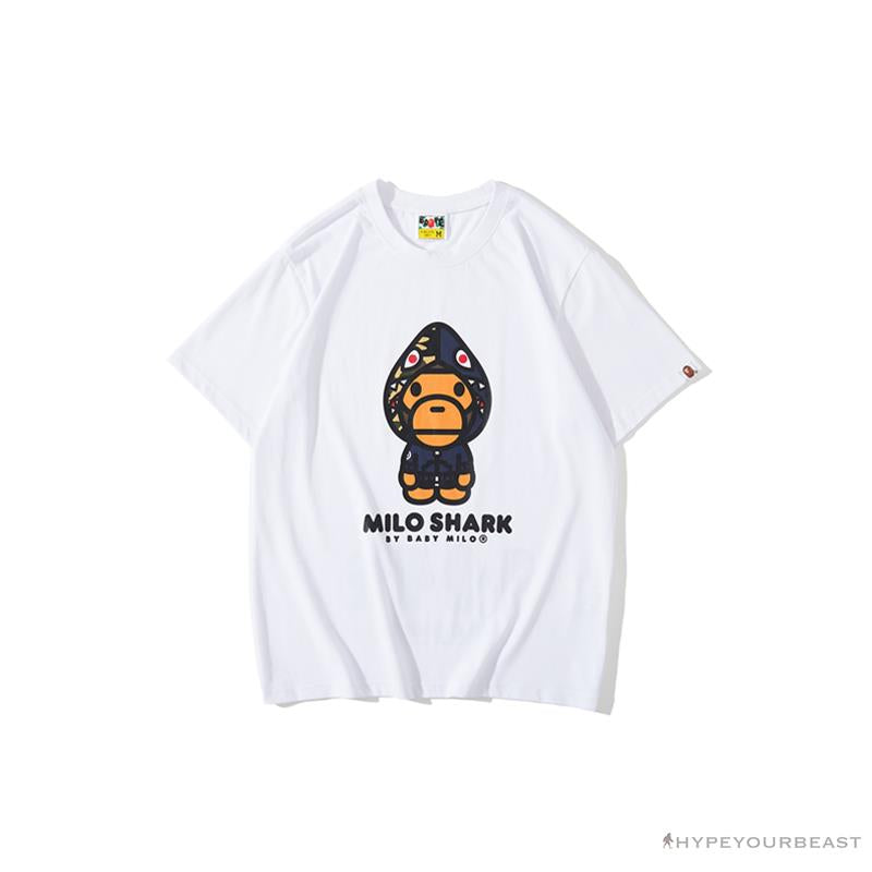 BAPE Baby Milo Blue Shark Hat Little Monkey Tee Shirt 'WHITE'