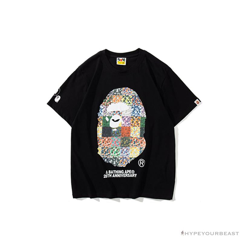 BAPE Ape Man Head 28th Anniversary Camouflage Color Block Tee Shirt 'BLACK'