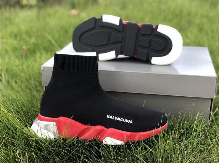 BCG Sock Sneakers Clear Sole Black / Red