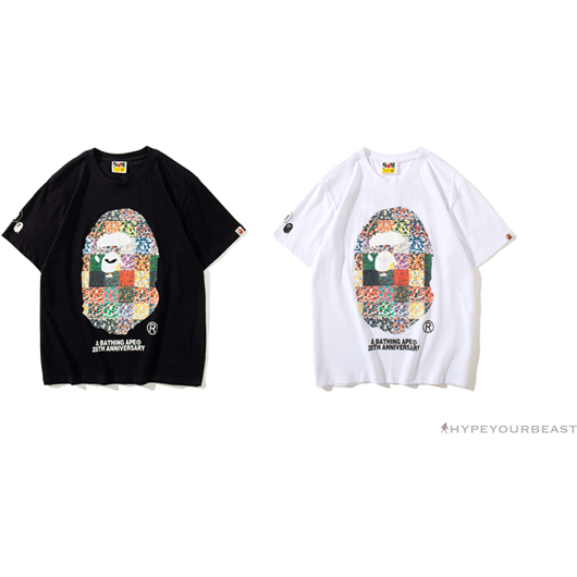 BAPE Ape Man Head 28th Anniversary Camouflage Color Block Tee Shirt 'BLACK'