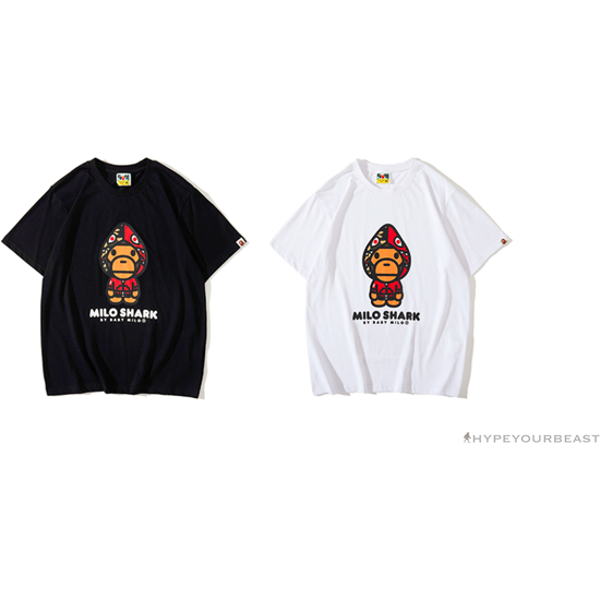 BAPE Baby Milo Red Shark Hat Little Monkey Tee Shirt 'BLACK'