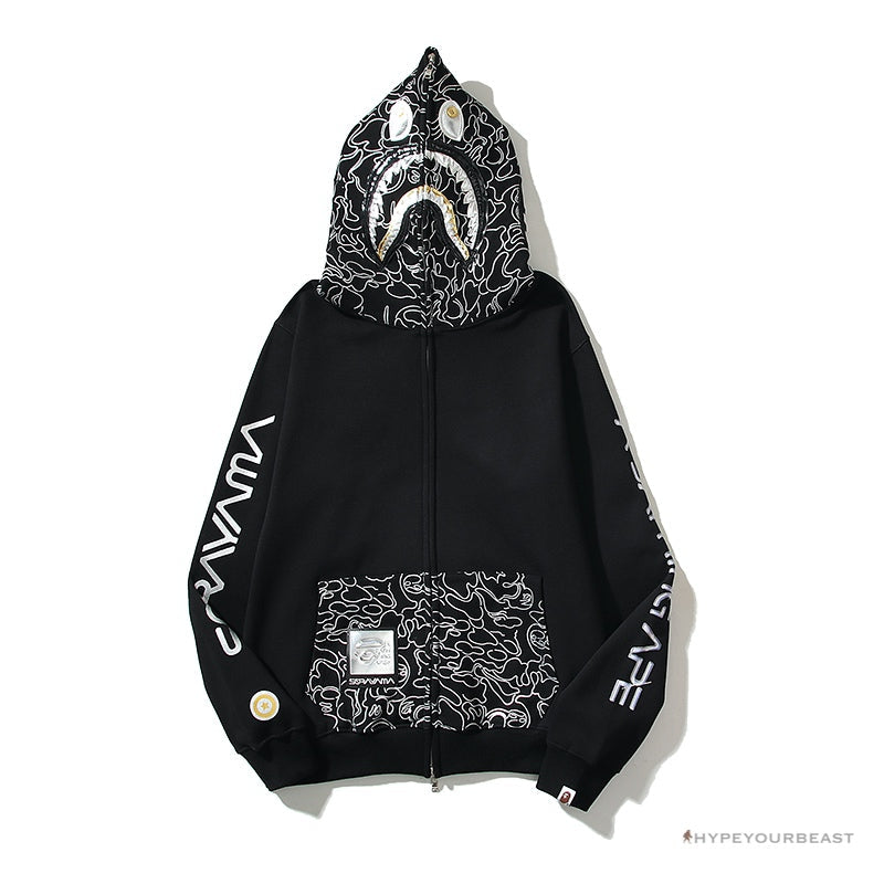 Bape Sta Shark Full Zip Up Hoodie Black