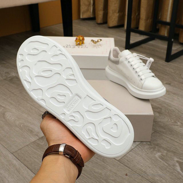 Alexander McQueen White / Grey Suede Heel Lace Up Sneakers