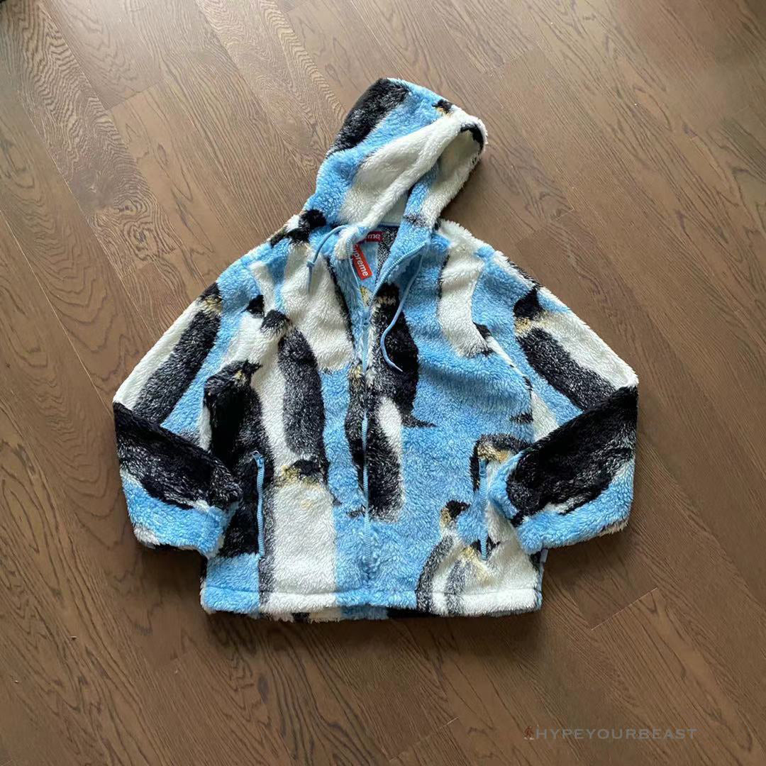 Supreme Penguins Hooded Fleece Jacket Blue
