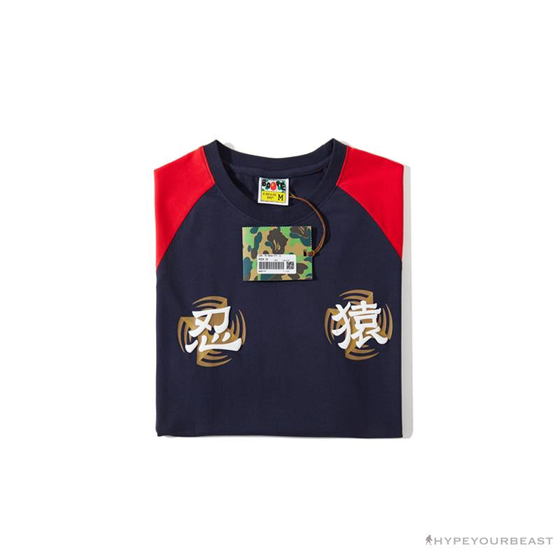 BAPE Japanese Ninja Ape Man Raglan Sleeve Color Block Tee Shirt 'RED'