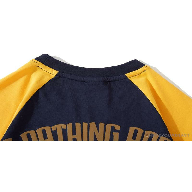 BAPE Japanese Ninja Ape Man Raglan Sleeve Color Block Tee Shirt 'YELLOW'