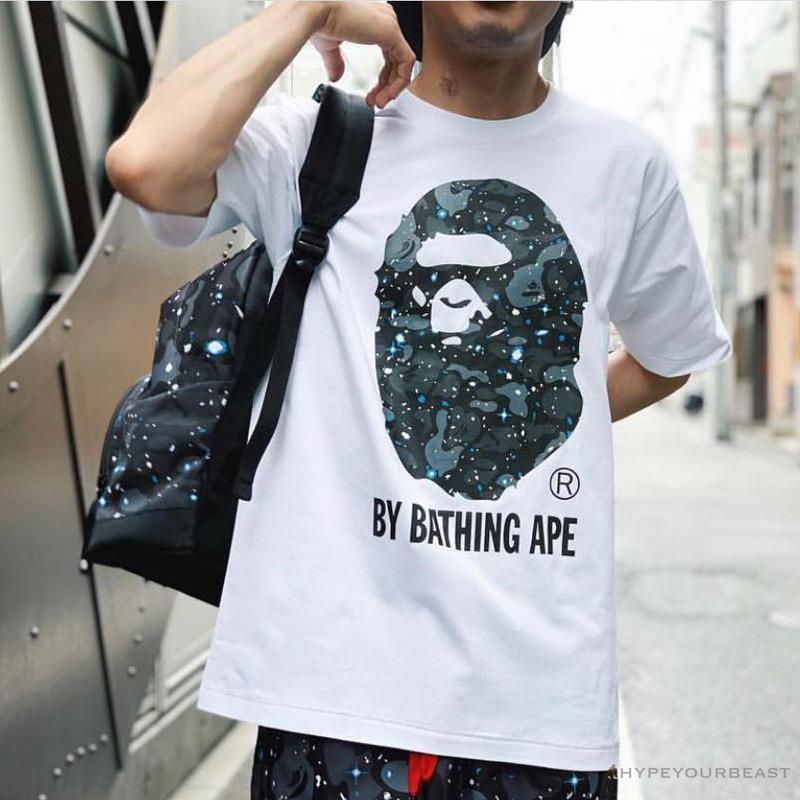 BAPE Starry Sky Camouflage Luminous Great Ape Man Head Tee Shirt 'WHITE'