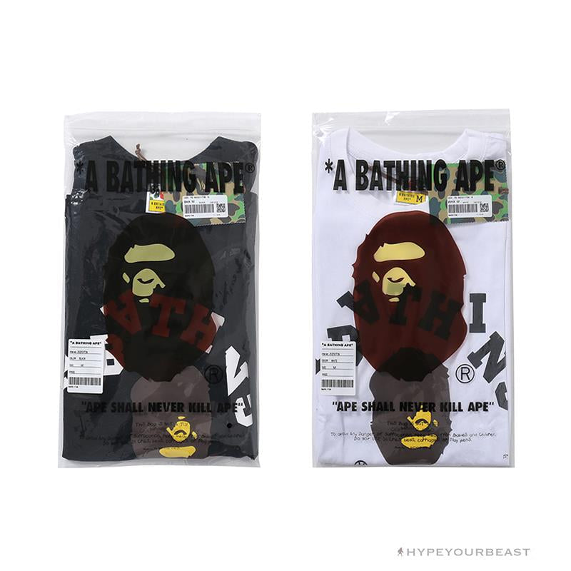 BAPE Messy Letters Upside Down Little Ape Head Tee Shirt 'WHITE'