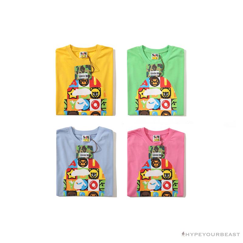 BAPE Baby Milo Color Square Ape Head Tee Shirt 'PINK'