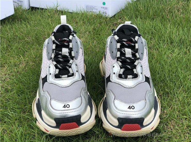 BCG Triple S Sneakers Silver Grey Red