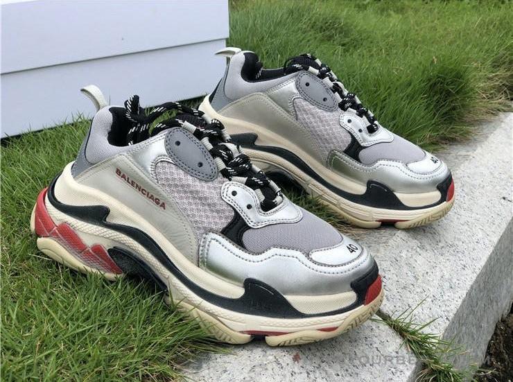 BCG Triple S Sneakers Silver Grey Red