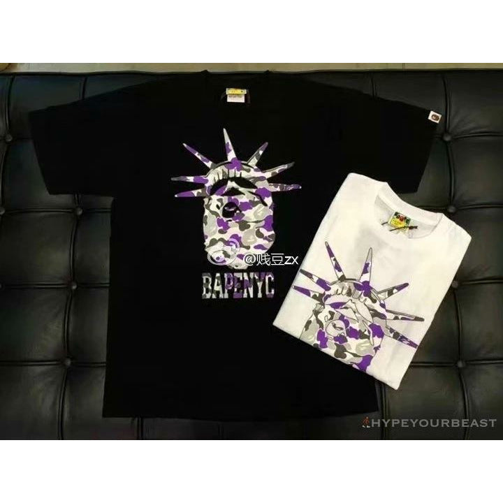 BAPE NYC New York Limited Purple Camouflage Ape Head Tee Shirt 'BLACK'
