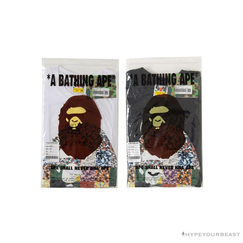 BAPE Ape Man Head 28th Anniversary Camouflage Color Block Tee Shirt 'BLACK'