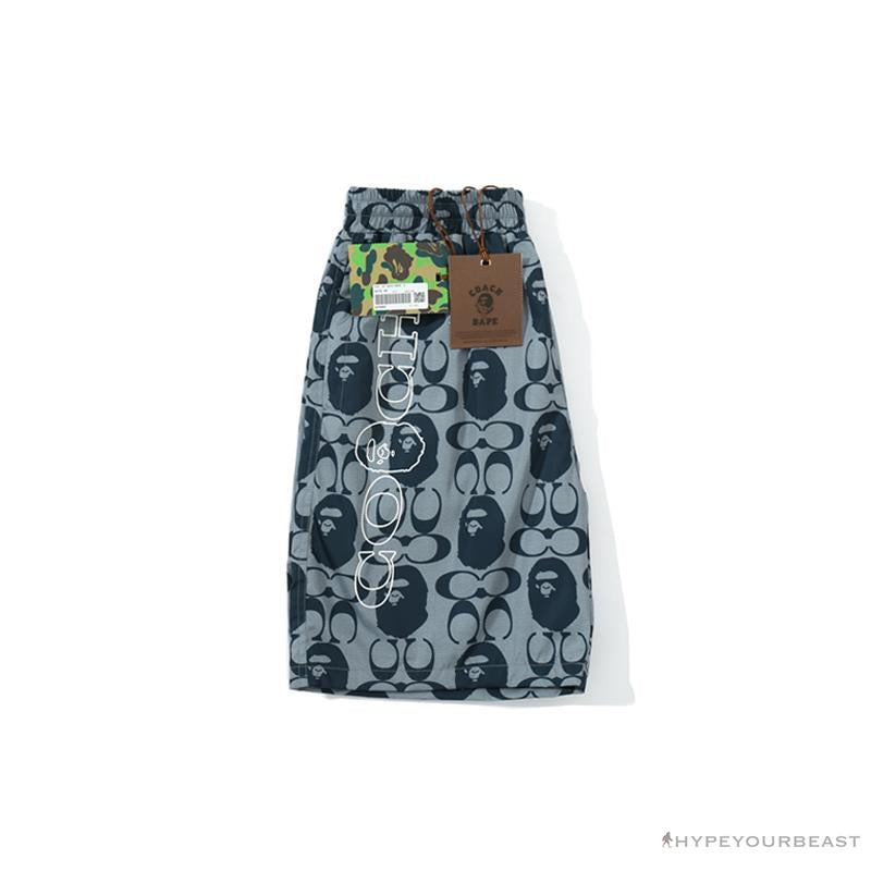 BAPE x COACH Co-Branded Grey-Blue Shorts