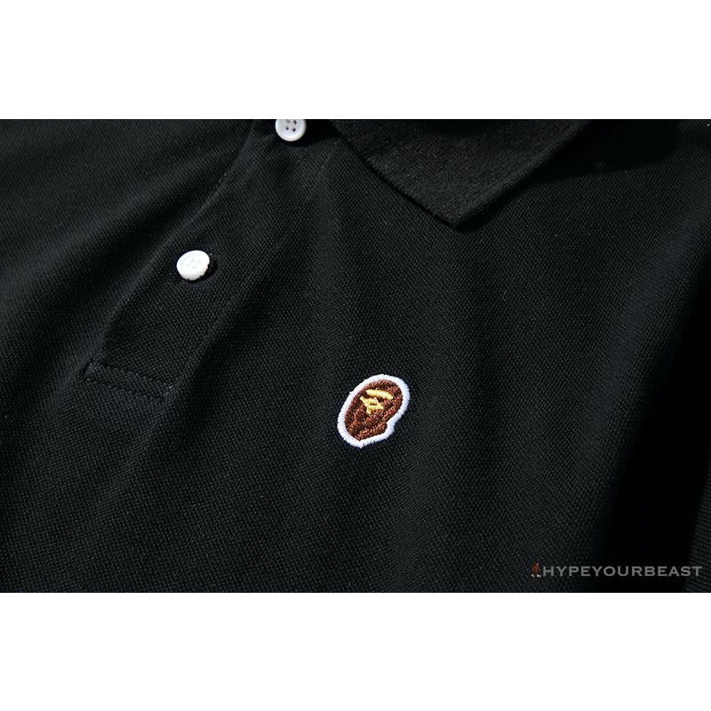 BAPE Solid Color Versatile Embroidered Ape Head Small Badge Polo Shirt 'BLACK'
