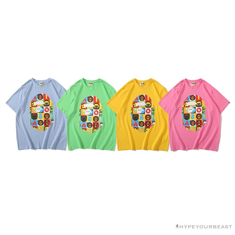 BAPE Baby Milo Color Square Ape Head Tee Shirt 'PINK'