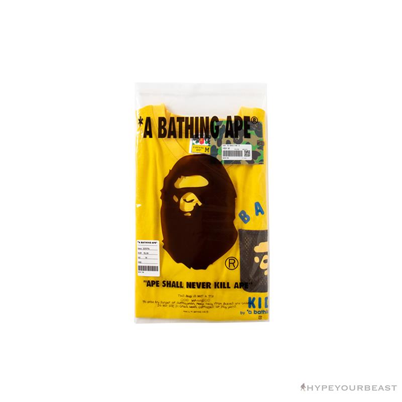 BAPE KIDS Small Net Pocket Ape Man Head Tee Shirt 'YELLOW'