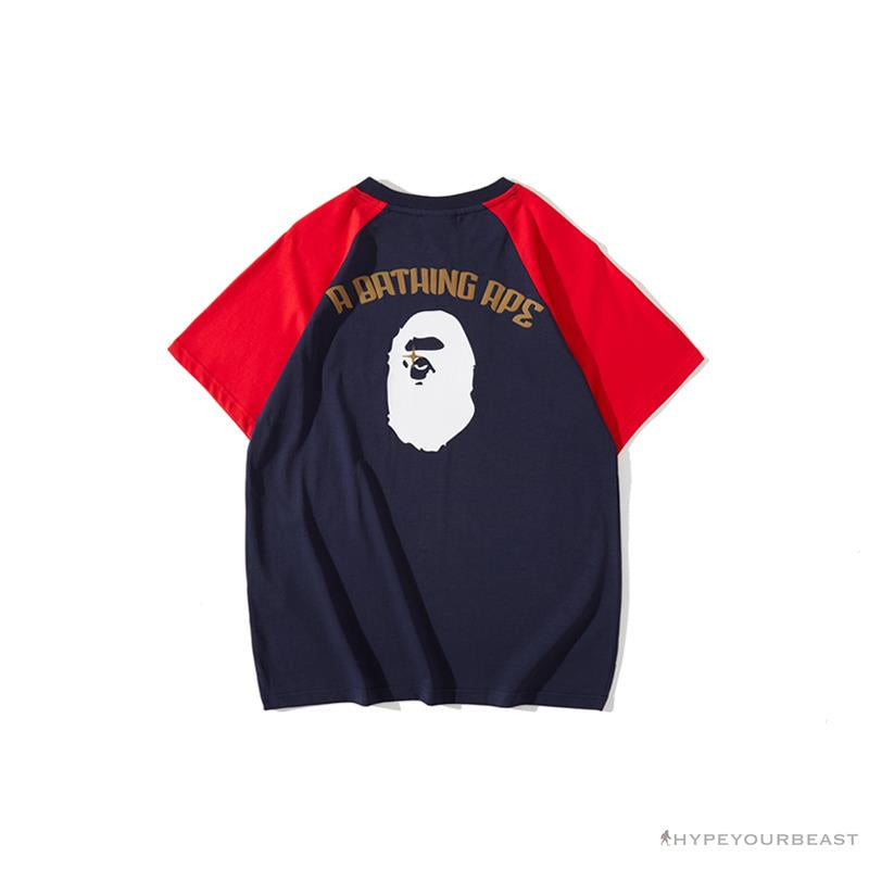 BAPE Japanese Ninja Ape Man Raglan Sleeve Color Block Tee Shirt 'RED'