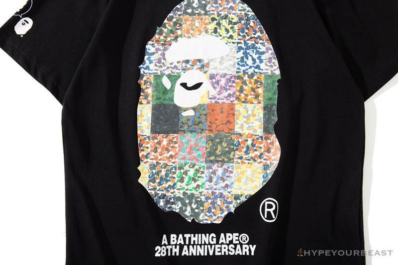 BAPE Ape Man Head 28th Anniversary Camouflage Color Block Tee 'BLACK'