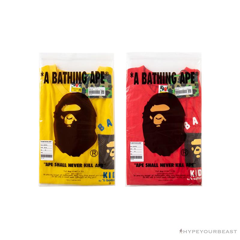 BAPE KIDS Small Net Pocket Ape Man Head Tee Shirt 'YELLOW'