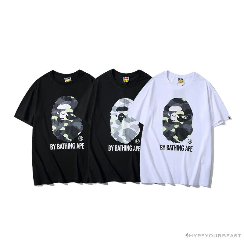BAPE Luminous Spots Camouflage Great Ape Man Black Head Cotton Short Sleeve Tee Shirt 'WHITE'