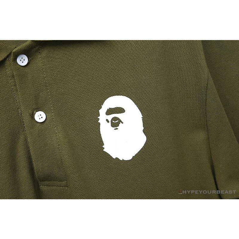 BAPE Classic Ape Head Print Versatile Polo Shirt 'ARMY GREEN'