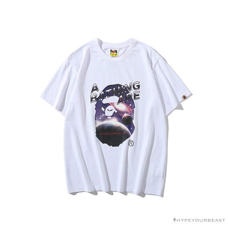 BAPE Universe Solar System Ape Man Head Tee Shirt 'WHITE'
