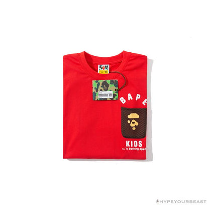 BAPE KIDS Small Net Pocket Ape Man Head Tee Shirt 'RED'