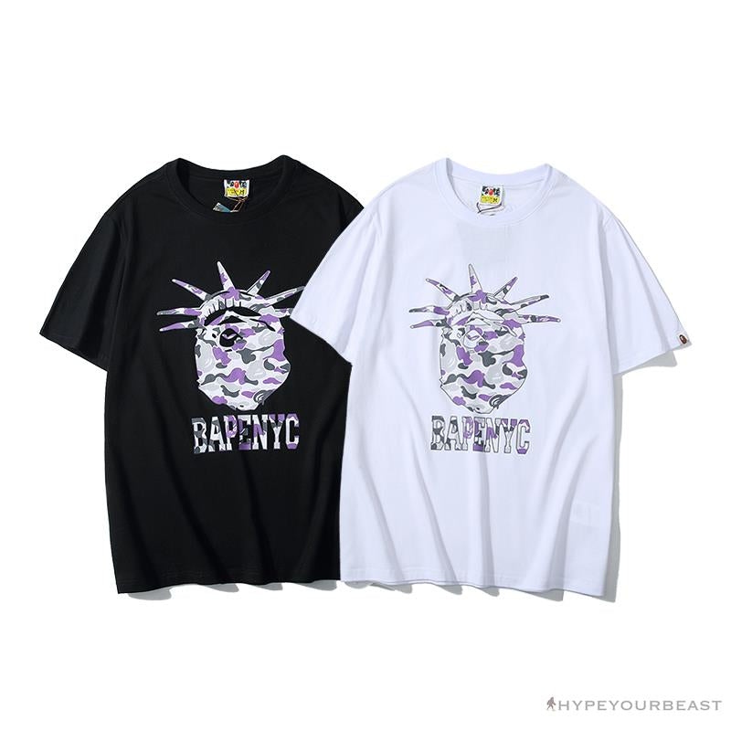 BAPE NYC New York Limited Purple Camouflage Ape Head Tee Shirt 'BLACK'